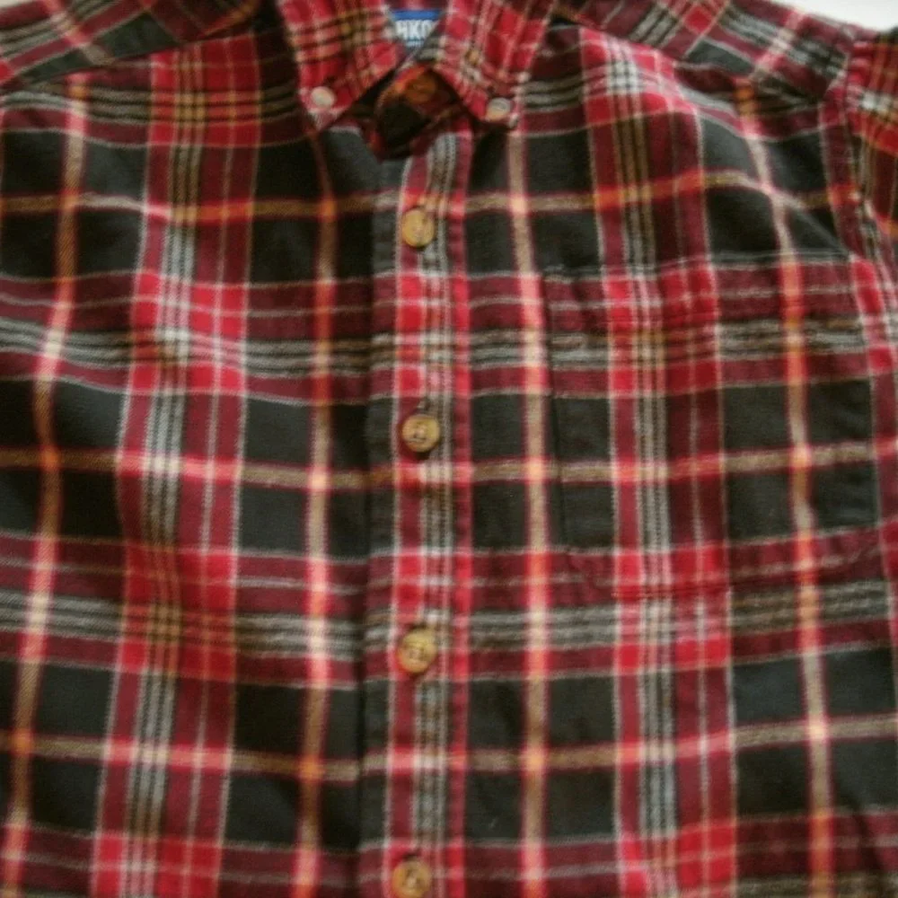 Oshkosh Boys Shirt Button Down Red Black Plaid Long Sleeve Size 6